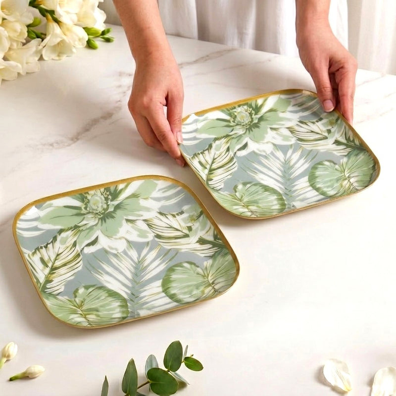 Pastel Tropic Leaf Platter Set Of 2 In Gift Box
