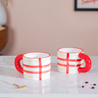 Artsy Ceramic Cup For Coffee Red Set of 2 330ml
