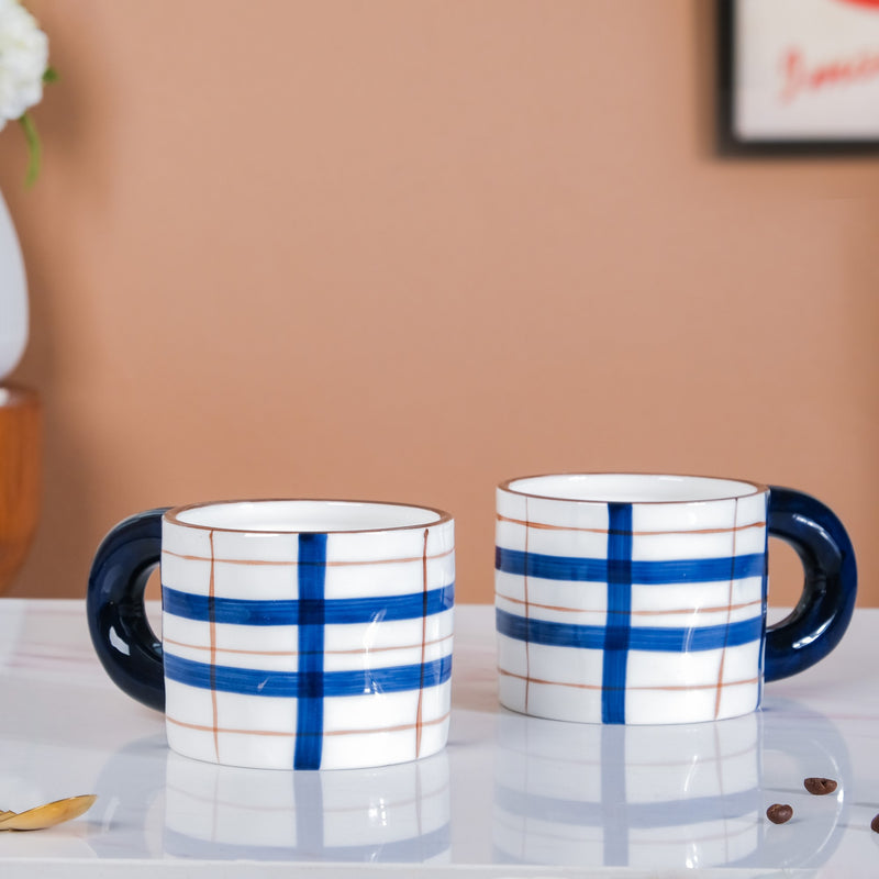 Artsy Ceramic Cup For Coffee Blue Set of 2 330ml- Mug for coffee, tea mug, cappuccino mug | Cups and Mugs for Coffee Table & Home Decor
