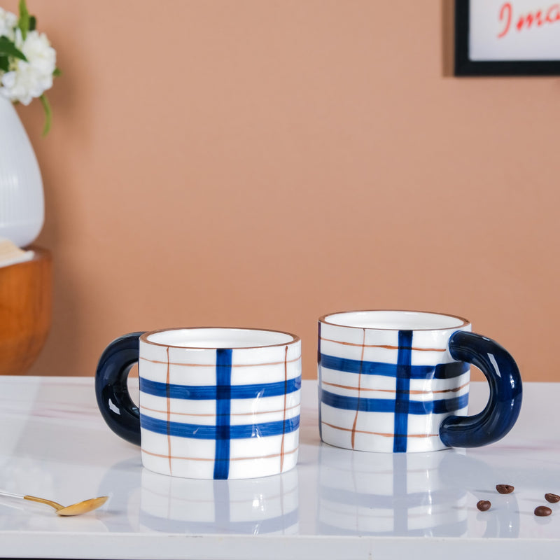 Artsy Ceramic Cup For Coffee Blue Set of 2 330ml- Mug for coffee, tea mug, cappuccino mug | Cups and Mugs for Coffee Table & Home Decor