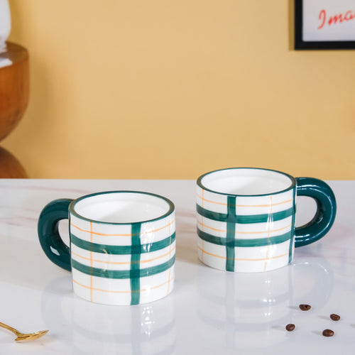 Artsy Ceramic Cup For Coffee Green Set of 2 330ml- Mug for coffee, tea mug, cappuccino mug | Cups and Mugs for Coffee Table & Home Decor