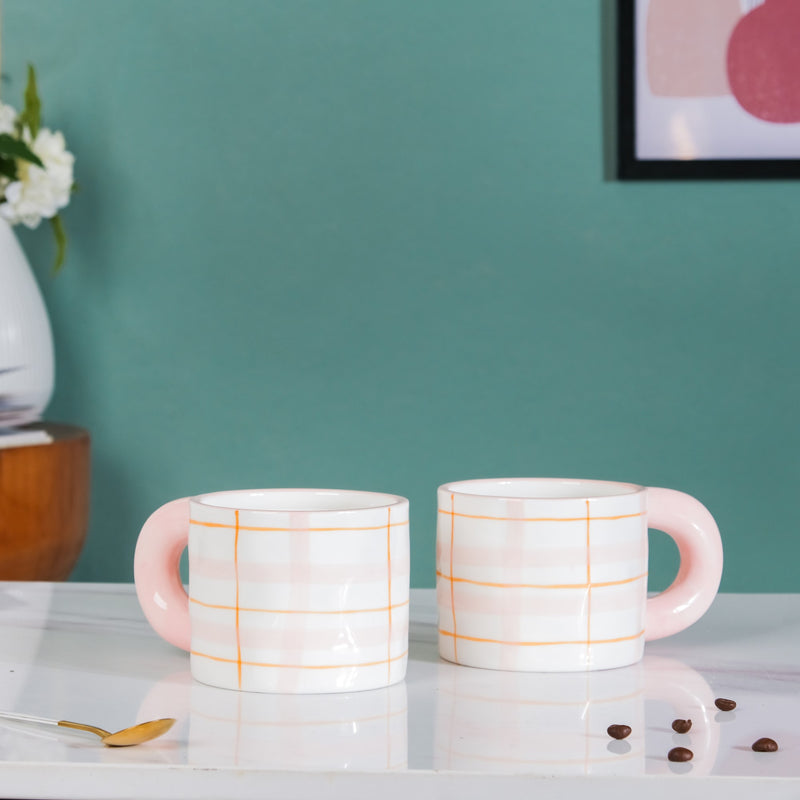 Artsy Ceramic Cup For Coffee Pink Set of 2 330ml- Mug for coffee, tea mug, cappuccino mug | Cups and Mugs for Coffee Table & Home Decor