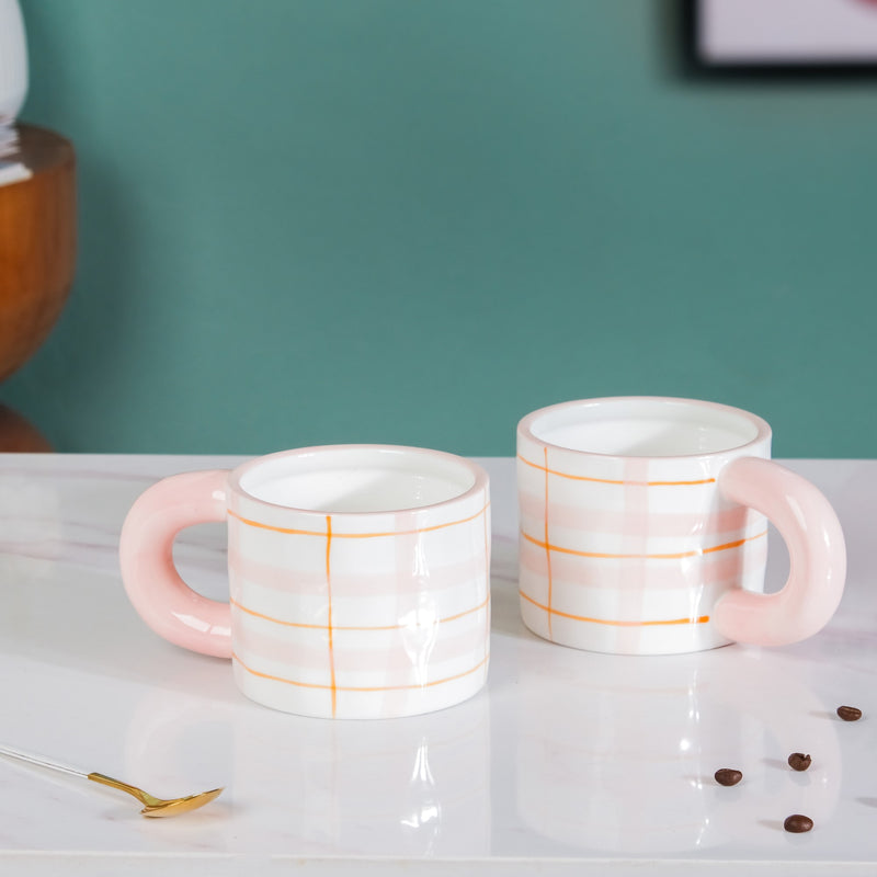 Artsy Ceramic Cup For Coffee Pink Set of 2 330ml- Mug for coffee, tea mug, cappuccino mug | Cups and Mugs for Coffee Table & Home Decor