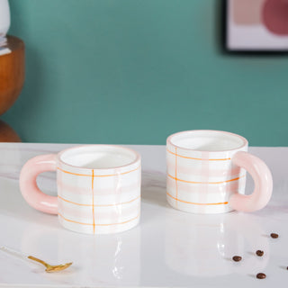 Artsy Ceramic Cup For Coffee Pink Set of 2 330ml