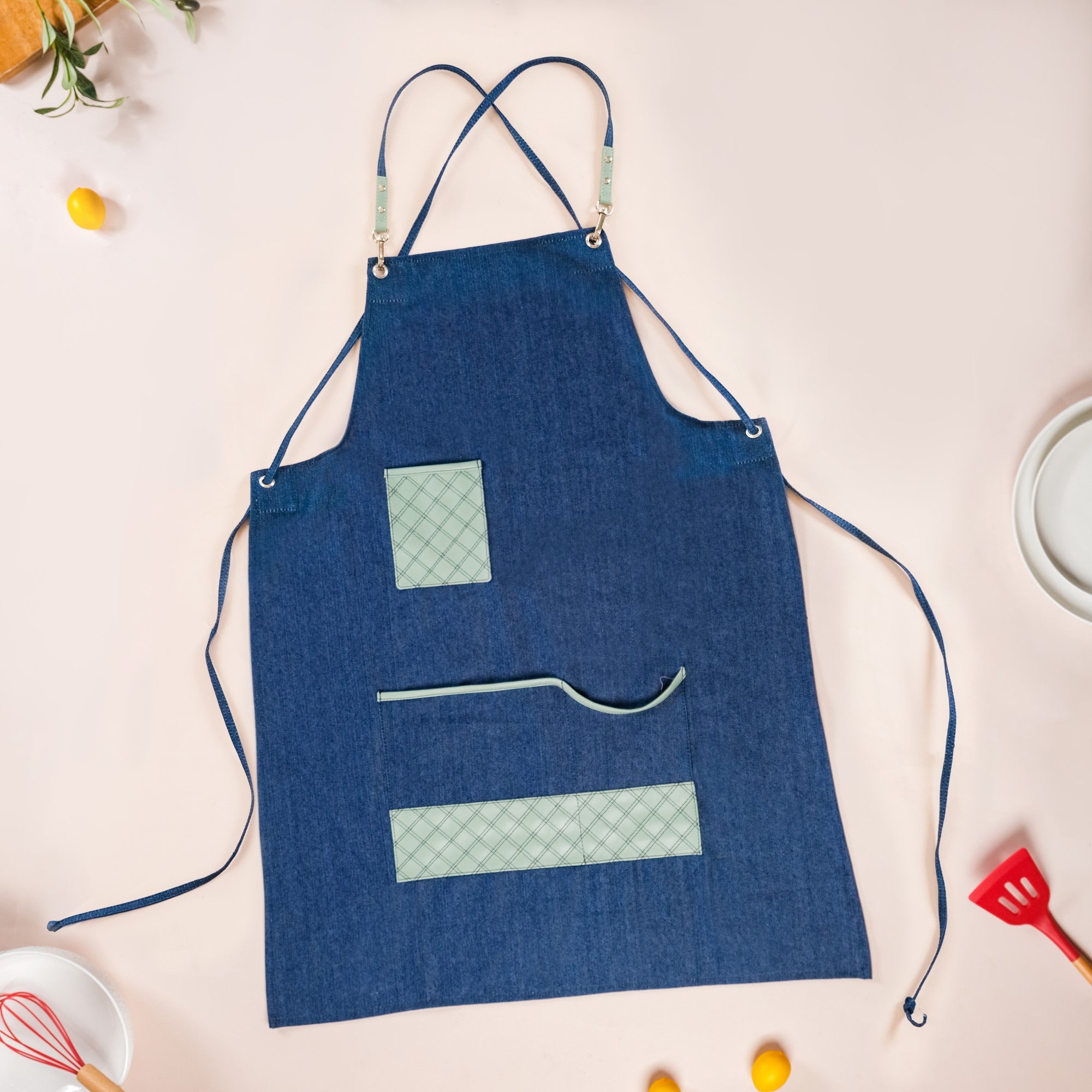 Kitchen Apron With Pockets Mint Green