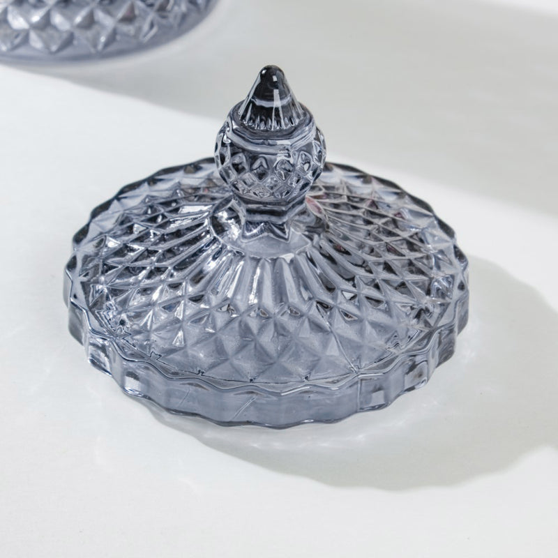 Vintage Diamond Glass Jar With Lid Blue 250ml