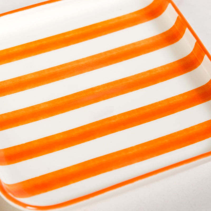 Carnival Stripe Dessert Plates Set Of 2 16x16cm Orange Yellow