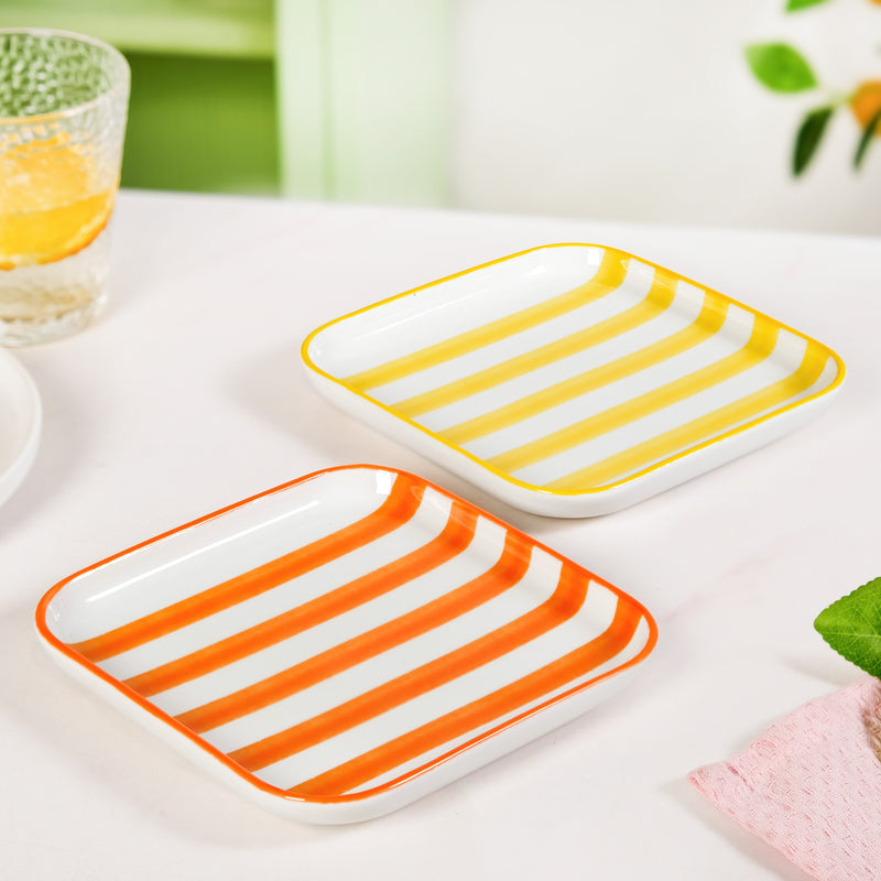Carnival Stripe Dessert Plates Set Of 2 16x16cm Orange Yellow