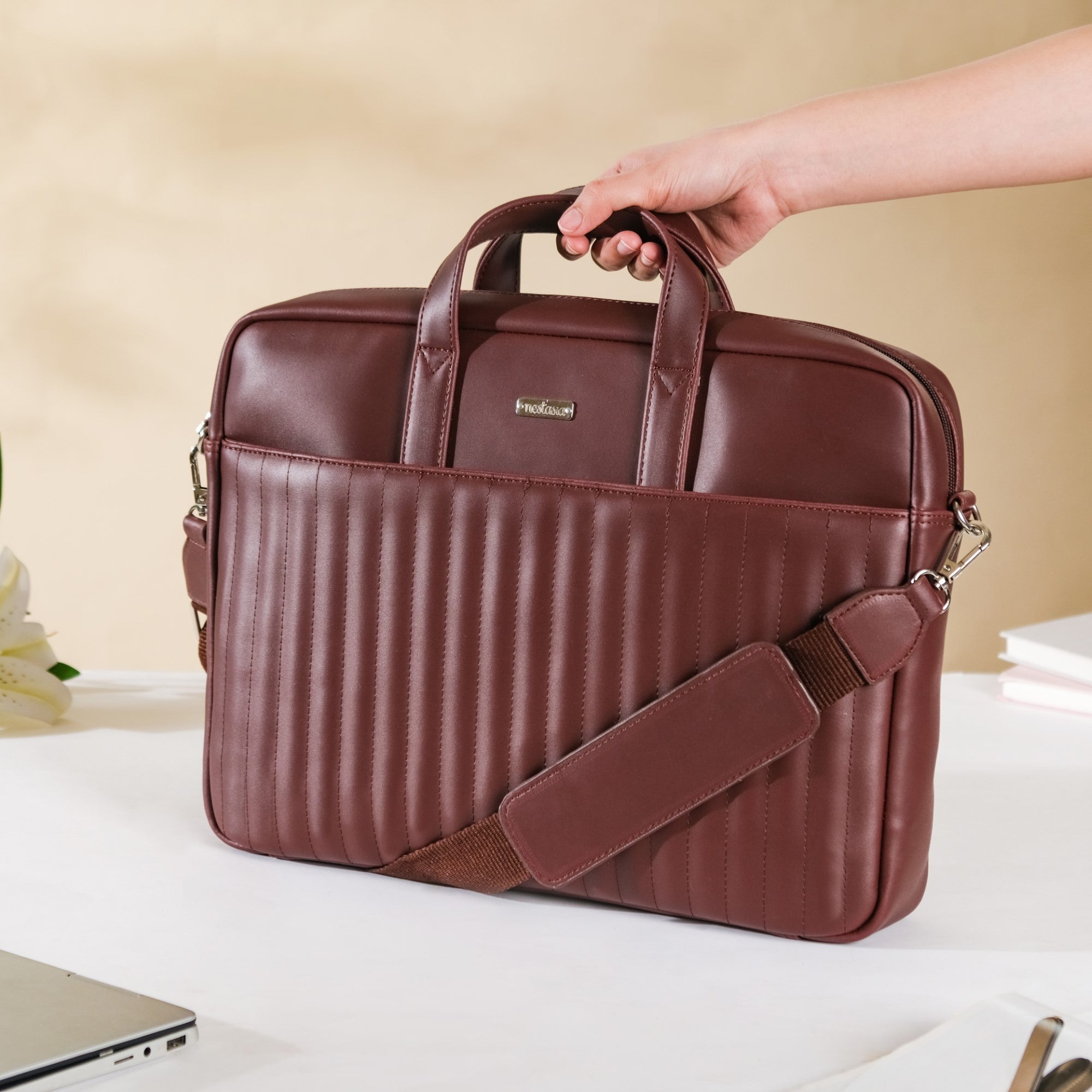 Vegan leather laptop tote sale