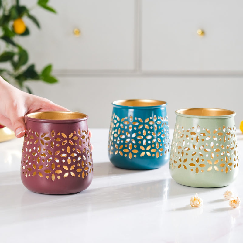 Festive Tealight Candle Holder Set Of 3 - Festive Candle Holder, Tealight Holder Set, Decorative Candle Holder, Festive Home Decor