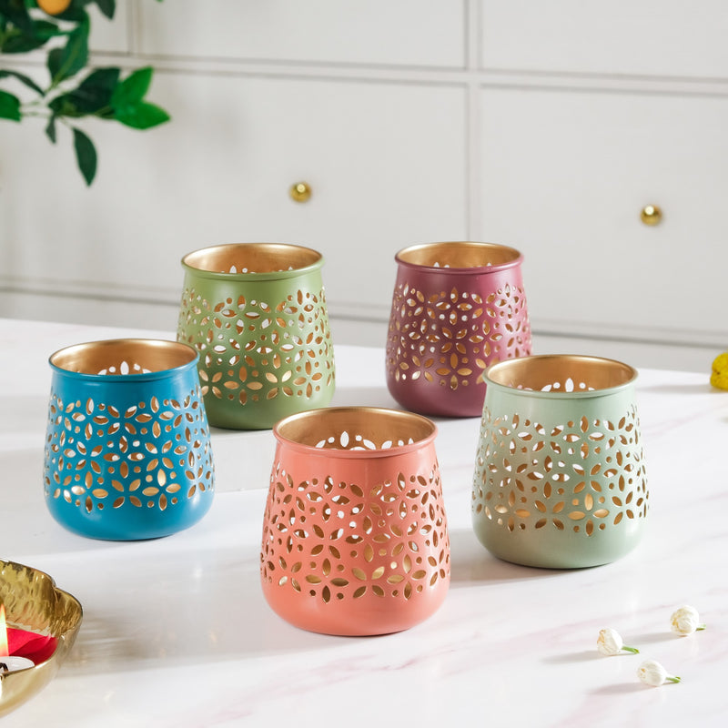 Festive Tealight Candle Holder Set Of 5- Floral Tealight Holders, Set of 5 Candle Holders, Decorative Tealight Holders, Floral Candle Decor, Tealight Holder Set