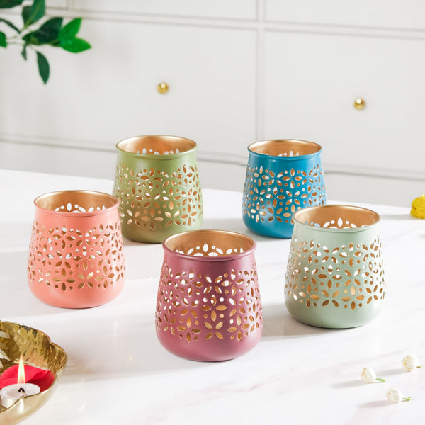 Floral Tealight Candle Holder Set Of 5