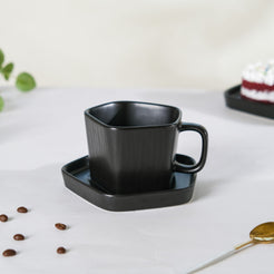 Pentagon Mug with Saucer Black- Tea cup, coffee cup, cup for tea | Cups and Mugs for Office Table & Home Decoration