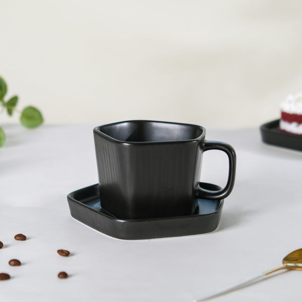 Pentagon Mug with Saucer Black- Tea cup, coffee cup, cup for tea | Cups and Mugs for Office Table & Home Decoration