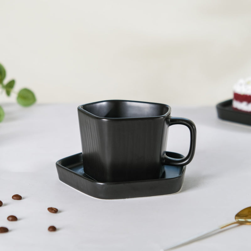 Pentagon Mug with Saucer Black- Tea cup, coffee cup, cup for tea | Cups and Mugs for Office Table & Home Decoration