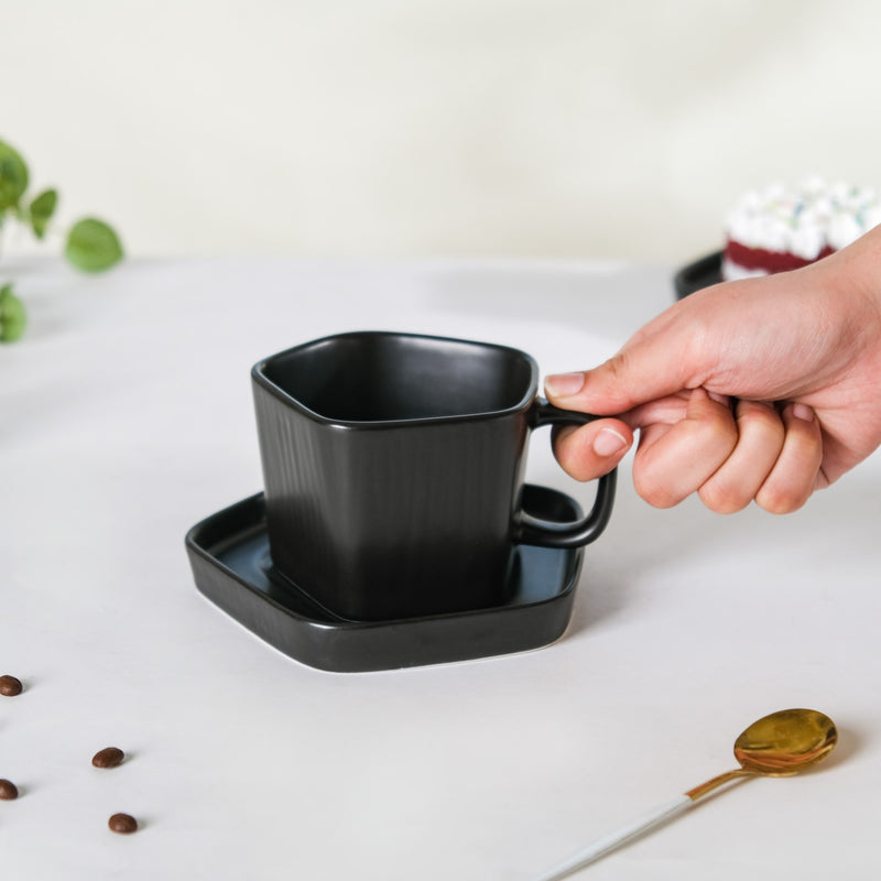 Pentagon Mug with Saucer Black- Tea cup, coffee cup, cup for tea | Cups and Mugs for Office Table & Home Decoration