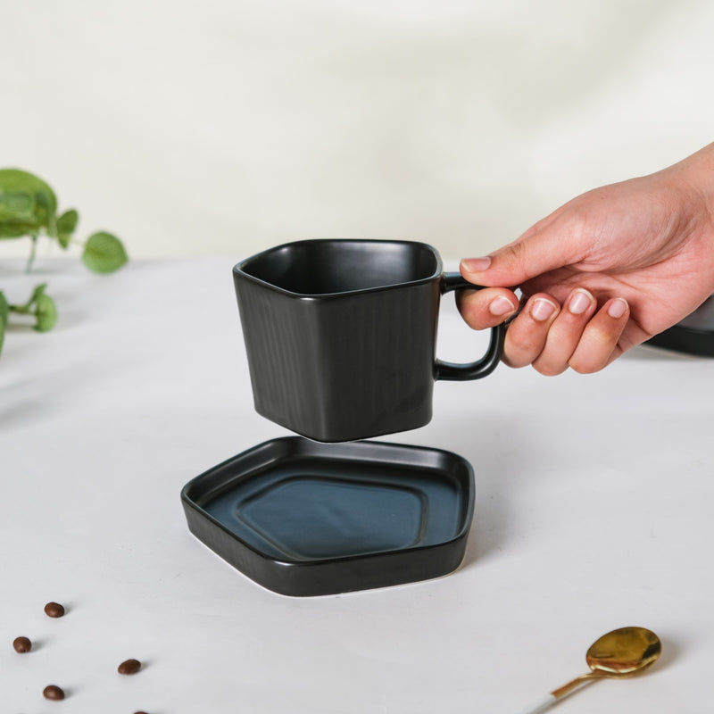 Pentagon Mug with Saucer Black- Tea cup, coffee cup, cup for tea | Cups and Mugs for Office Table & Home Decoration