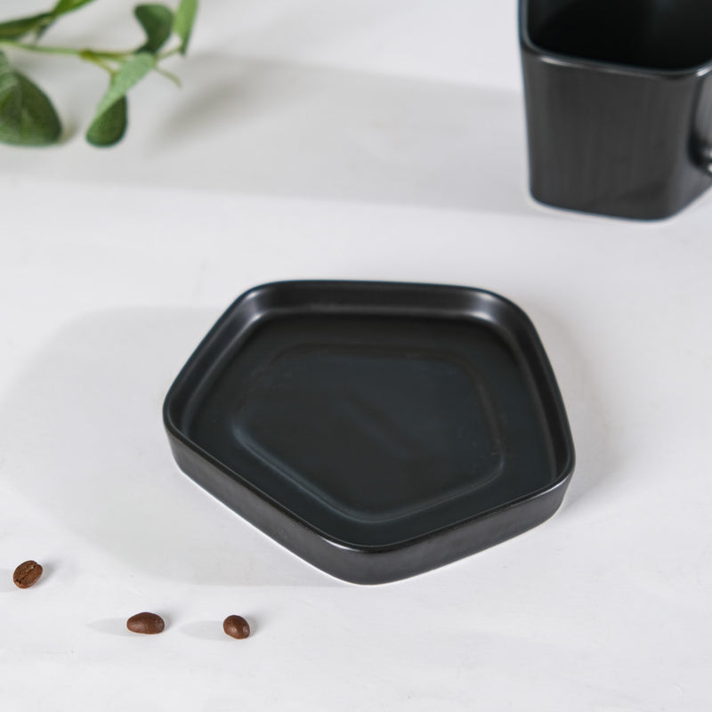 Pentagon Mug with Saucer Black- Tea cup, coffee cup, cup for tea | Cups and Mugs for Office Table & Home Decoration