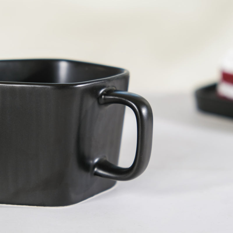 Pentagon Mug with Saucer Black- Tea cup, coffee cup, cup for tea | Cups and Mugs for Office Table & Home Decoration