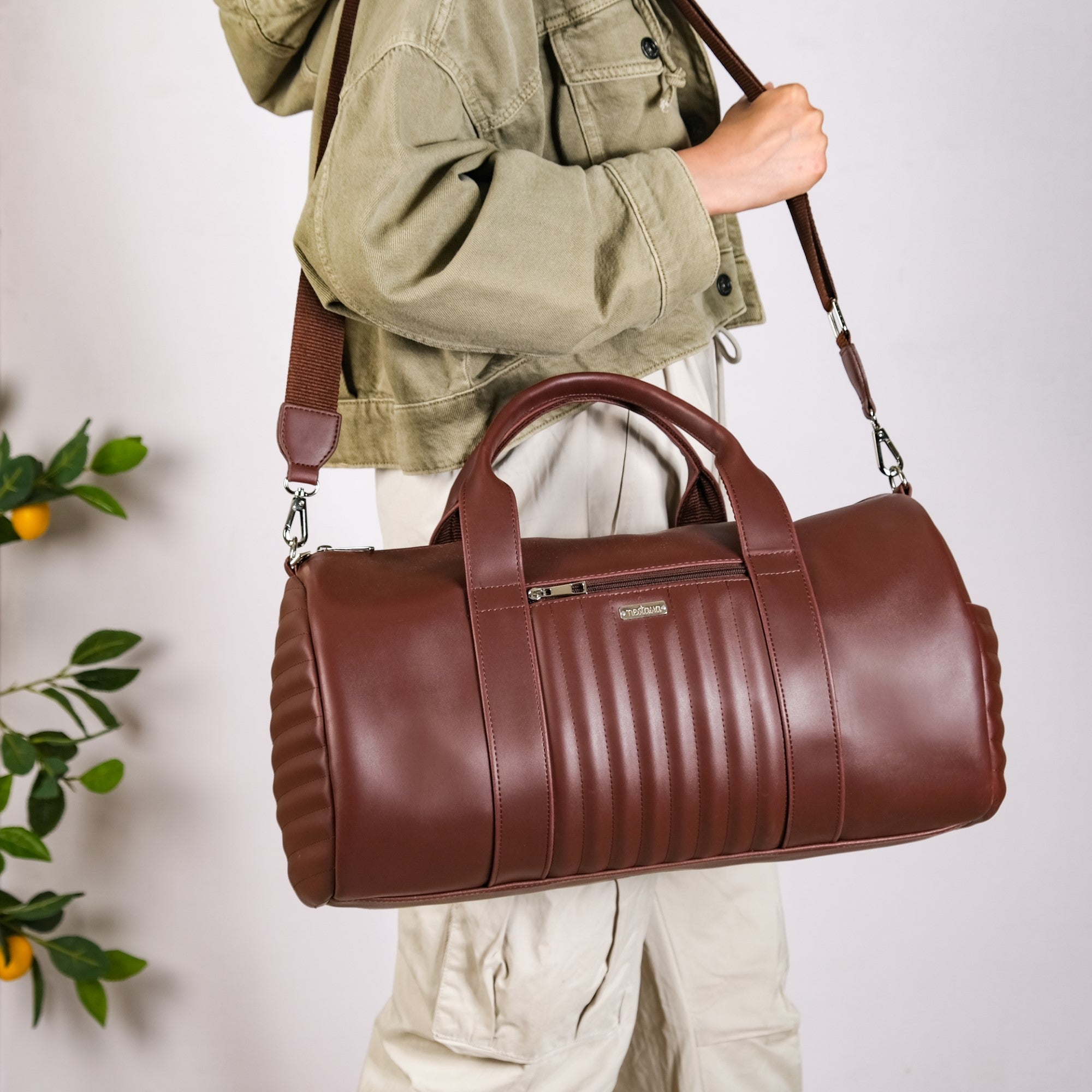 Leather Duffel Bag Weekend Bag Gym Large Travel Bag - Time Resistance