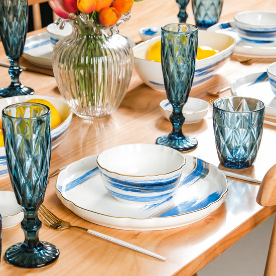 Glass Kitchen Crockery Online Blue Glassware Set Of Online Premium