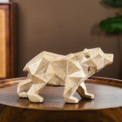 Geometric Bear Showpiece Gold - Bear Showpiece, Gold Bear Decor, Walking Bear Sculpture, Decorative Bear Figurine