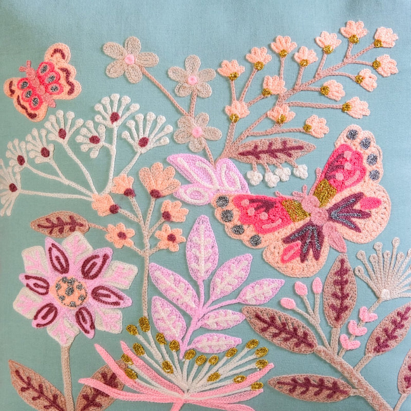 Butterfly Haven Embroidered Cotton Cushion Cover 40x40cm