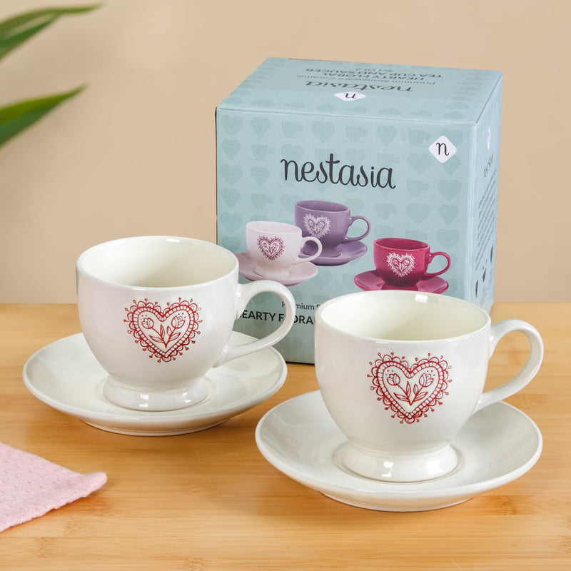 Hearty Ceramic Tea Cup And Saucer Set Of 2 White 200ml