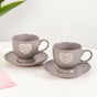 Hearty Ceramic Tea Cup And Saucer Set Of 2 Grey 200ml
