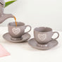Hearty Ceramic Tea Cup And Saucer Set Of 2 Grey 200ml