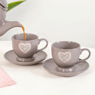 Hearty Ceramic Tea Cup And Saucer Set Of 2 Grey 200ml