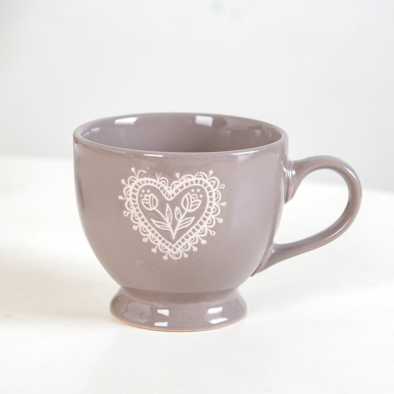 Hearty Ceramic Tea Cup And Saucer Set Of 2 Grey 200ml