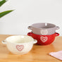 Hearty Ceramic Bowl With Handle Set Of 3 Red Grey Cream 370ml