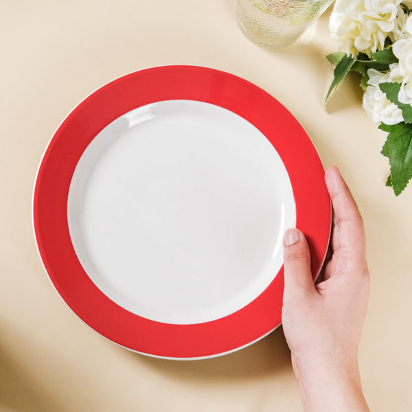 Riona Snack Plate White And Red 8 Inch - Serving plate, snack plate, dessert plate | Plates for dining & home decor