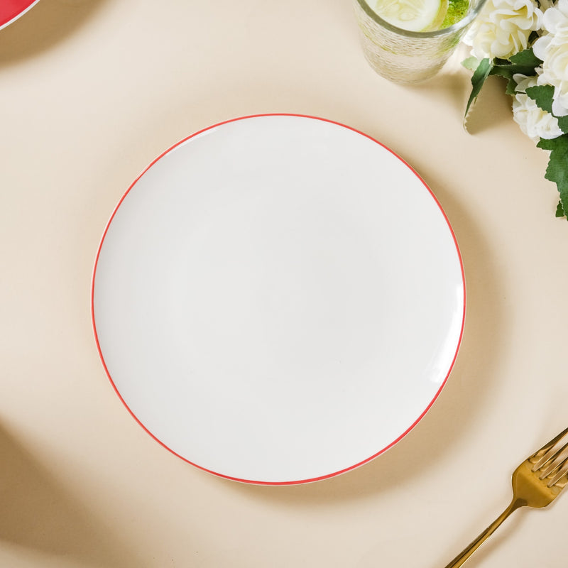 Riona Red Rimmed Ceramic Snack Plate 8-Inch - Serving plate, snack plate, dessert plate | Plates for dining & home decor