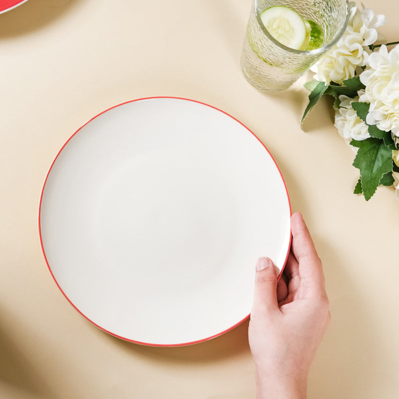 Riona Red Rimmed Ceramic Snack Plate 8-Inch - Serving plate, snack plate, dessert plate | Plates for dining & home decor