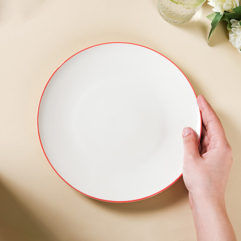 Riona Red Rimmed Ceramic Snack Plate 8-Inch - Serving plate, snack plate, dessert plate | Plates for dining & home decor