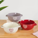 Hearty Ceramic Bowl With Handle Set Of 3 Red Grey Cream 370ml