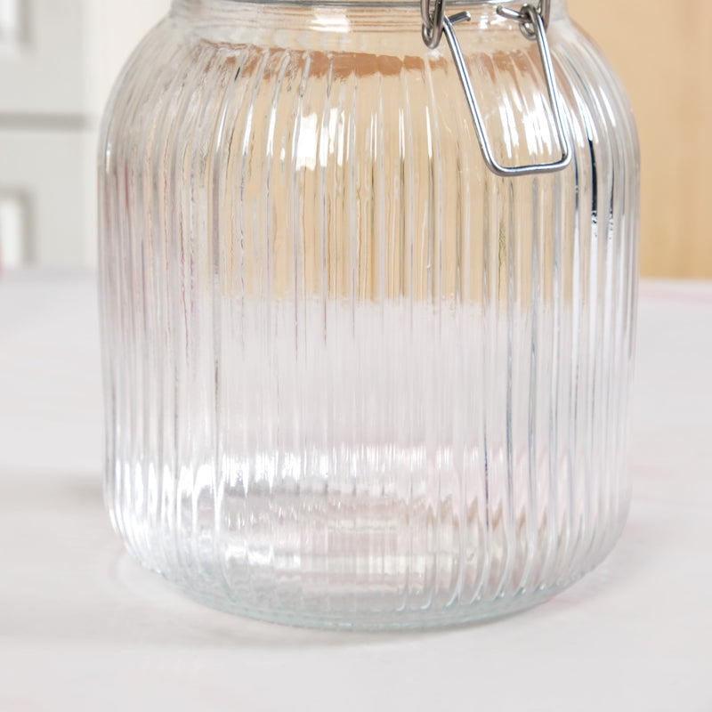 Ribbed Glass Jar With Cliplock Lid Set Of 4 1450ml