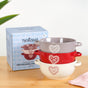 Hearty Ceramic Bowl With Handle Set Of 3 Red Grey Cream 370ml