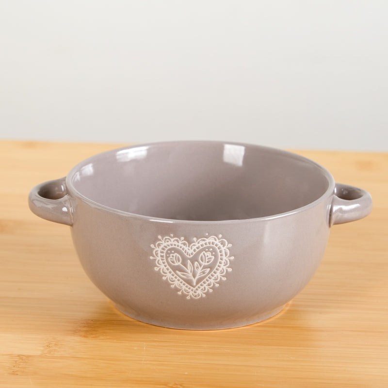 Hearty Ceramic Bowl With Handle Set Of 3 Red Grey Cream 370ml