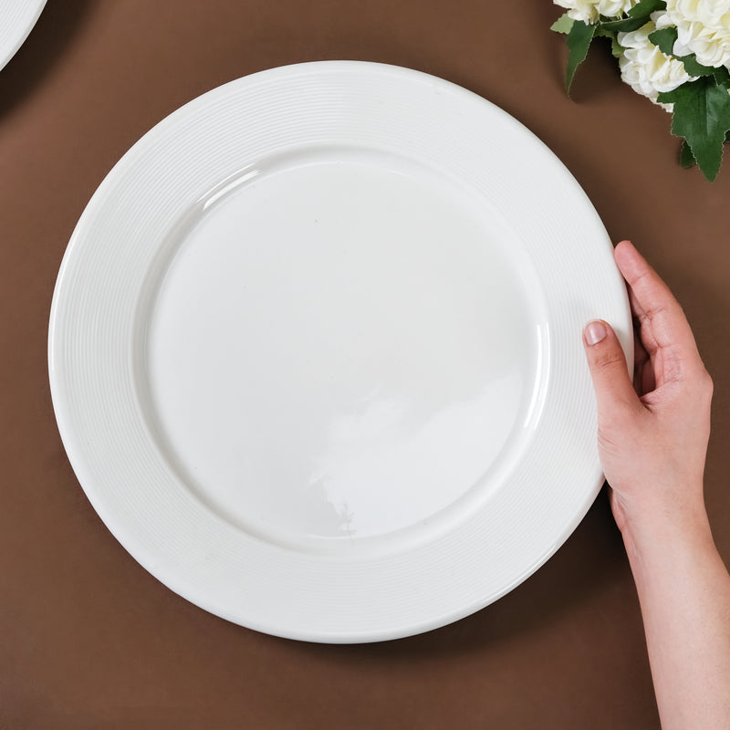 Riona Ceramic Dinner Plate White 12 Inch - Serving plate, rice plate, ceramic dinner plates| Plates for dining table & home decor