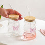 Girlie Butterfly Glass Tumbler With Straw Set Of 2 500ml