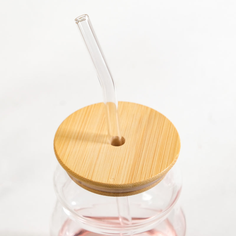 Girlie Butterfly Glass Tumbler With Straw Set Of 2 500ml