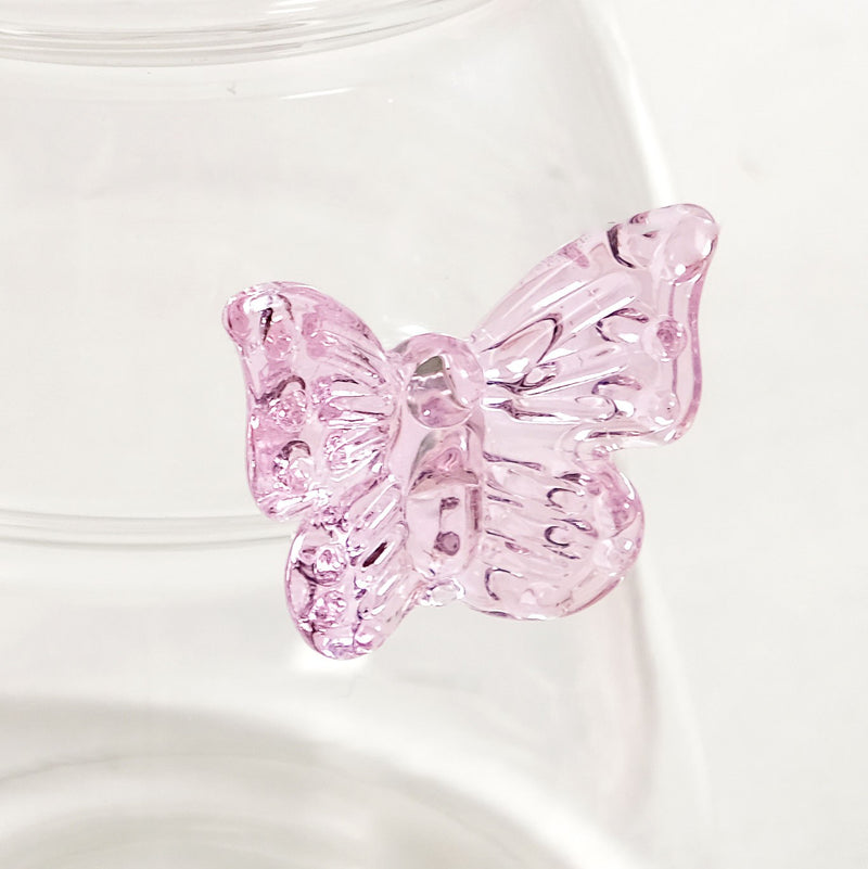 Girlie Butterfly Glass Tumbler With Straw Set Of 2 500ml