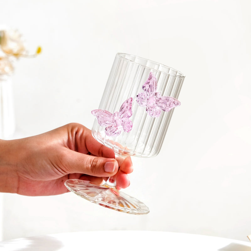 Butterfly Ribbed Wine Glass Pink 250ml