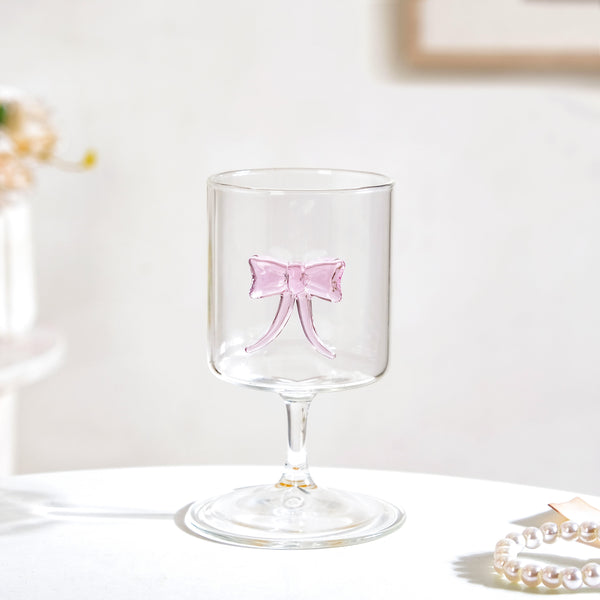Crystal Pink Bow Borosilicate Wine Glass 250ml