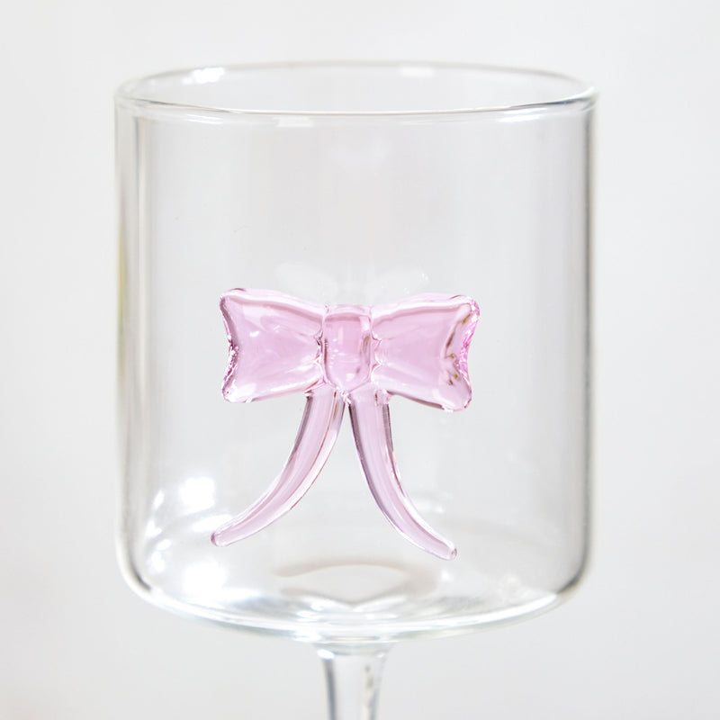 Crystal Pink Bow Borosilicate Wine Glass 250ml