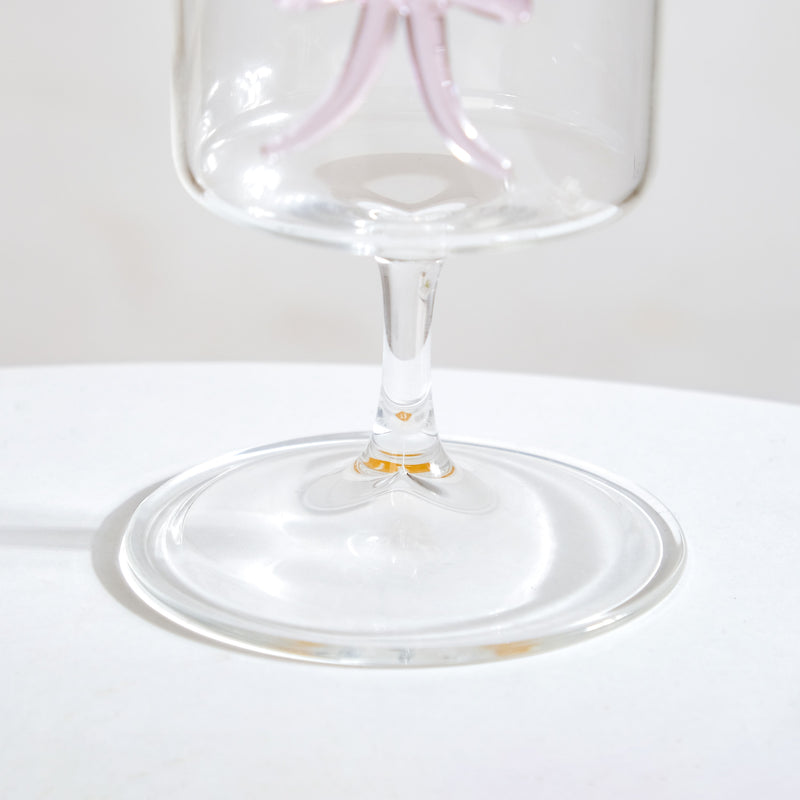 Crystal Pink Bow Borosilicate Wine Glass 250ml
