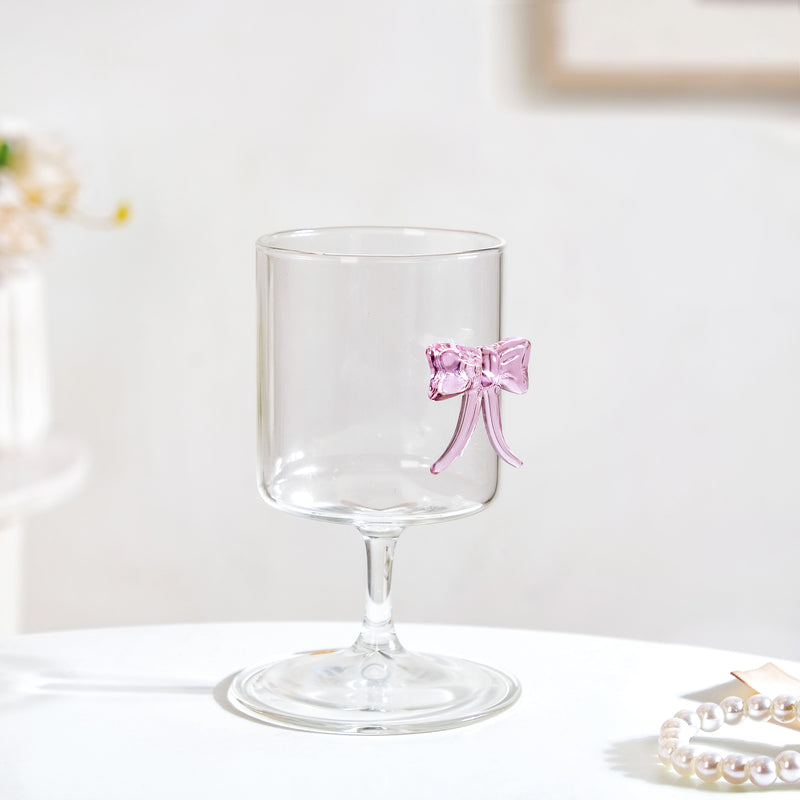 Crystal Pink Bow Borosilicate Wine Glass 250ml
